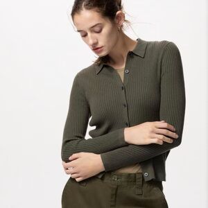Uniqlo Olive Merino Ribbed Cardigan